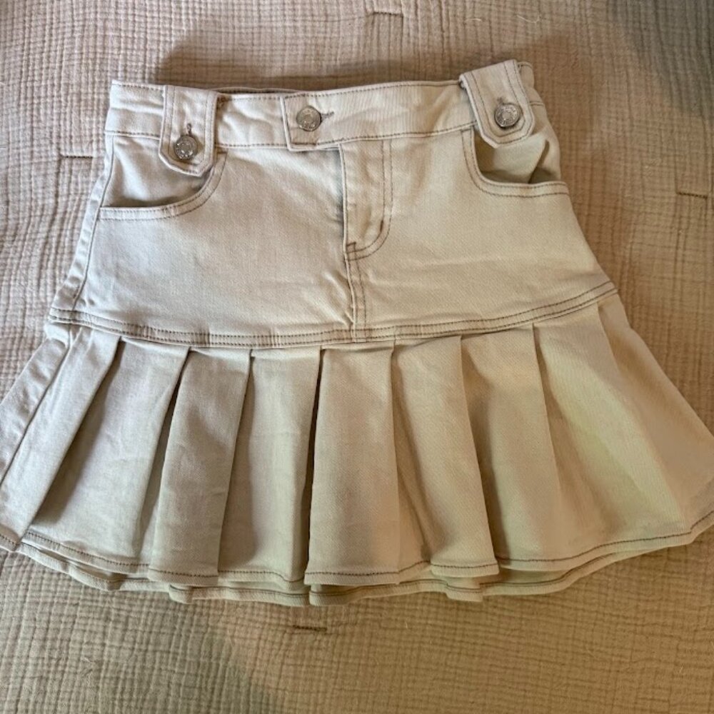 Wild Fable Women's High-Rise Pleated Cream Denim Mini Skirt , Size 00 - Picture 2 of 5